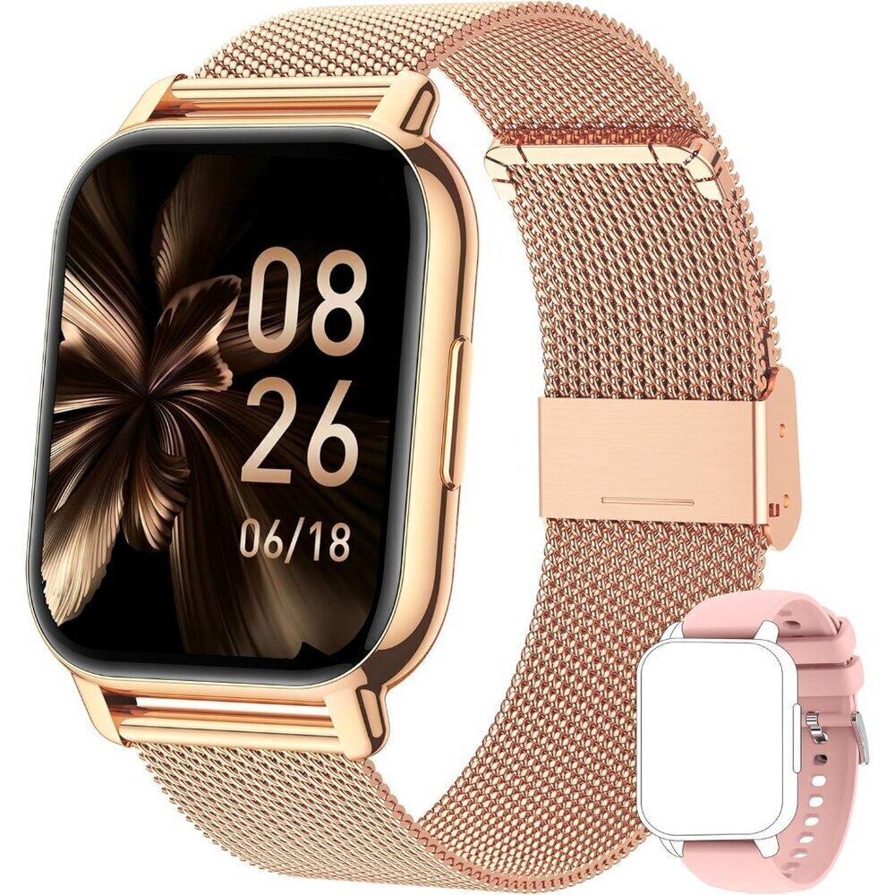 🆕Men  Women's Rose Gold Pink Smartwatch, 1.85" AI Voice Control, Fitness Track